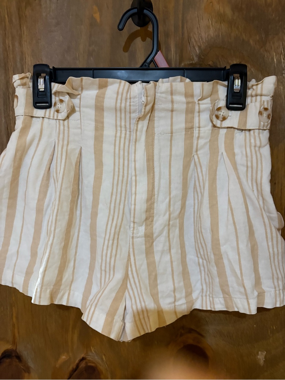 Forever 21 Cream & Tan High-Waist Striped Shorts